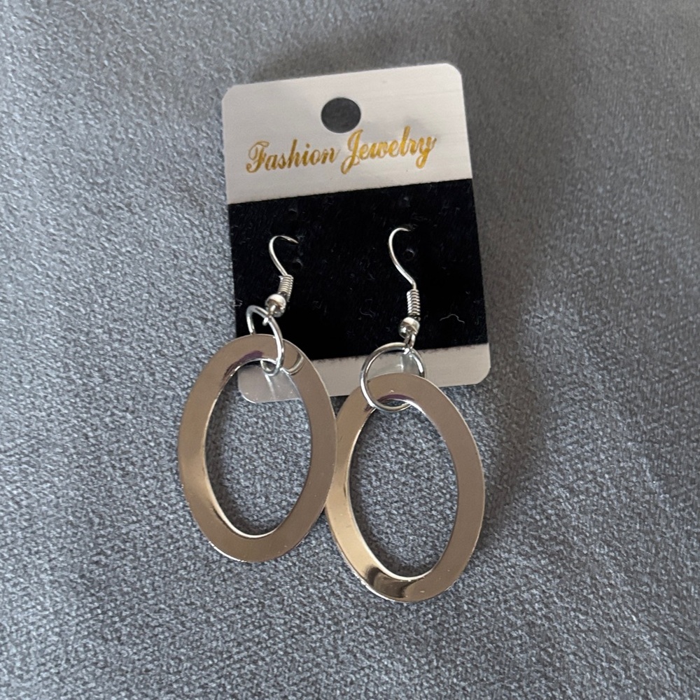 Silver Oval Drop Earrings